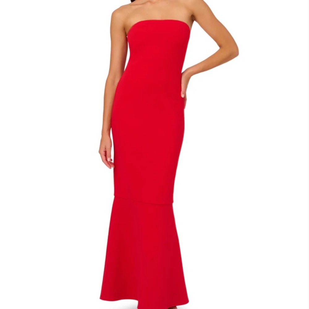 LIV FOSTER STRAPLESS MERMAID GOWN WITH CHOKER COLLAR IN RED - NEW WITH TAGS
